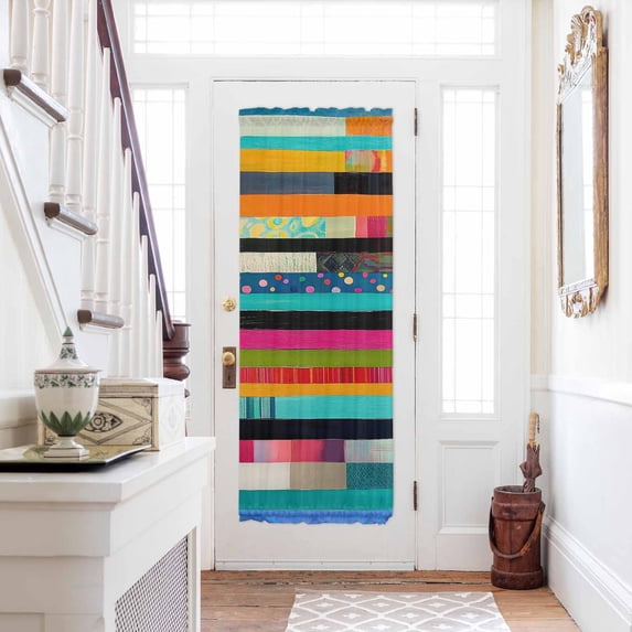 Colorful Striped Door Curtains for Door Window, French Sidelight Front Back Door Curtains With Tieback, Modern Abstract Art Retro Kitchen Rod Pocket Drapes Panel, 25"x72"