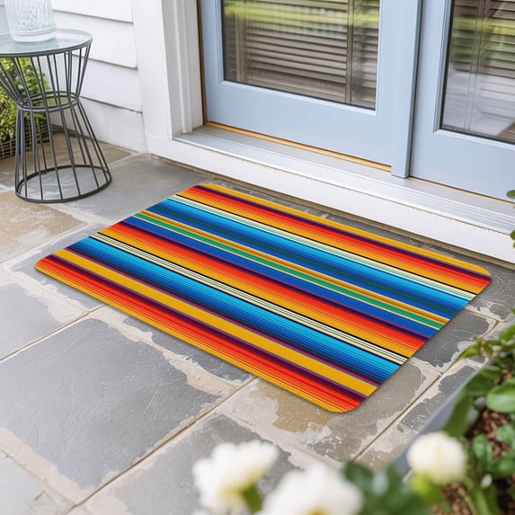 Colorful Striped Door Mat Indoor Outdoor, Boho Rainbow Abstract Stripes Lines Non Slip Welcome Mat with Rubber Backing, Absorbent Fabric Front Door Mats Entryway Rug for Home Patio Entrance 16"x24"