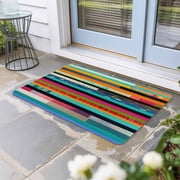 Colorful Striped Door Mat Indoor Outdoor, Modern Abstract Art Retro Non Slip Welcome Mat with Rubber Backing, Absorbent Fabric Front Door Mats Entryway Rug for Home Patio Entrance 18"x30"