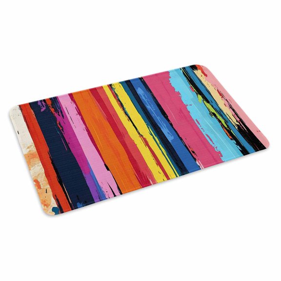 Colorful Striped Doormat Outdoor Entrance 18"x30", Modern Rainbow Abstract Graffiti Art Absorb Moisture Dirt Door Mats, Non-Slip Rubber Backing Floor Mats Indoor, Low-Profile Front Door Rugs