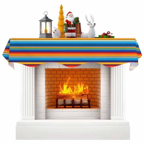 Colorful Striped Fireplace Mantel Scarf Table Runner, Boho Rainbow Abstract Stripes Lines Winter Garland Mantel Top Tablerunners Dresser Scarves Cover Decorations for Party Living Room 60"x17"