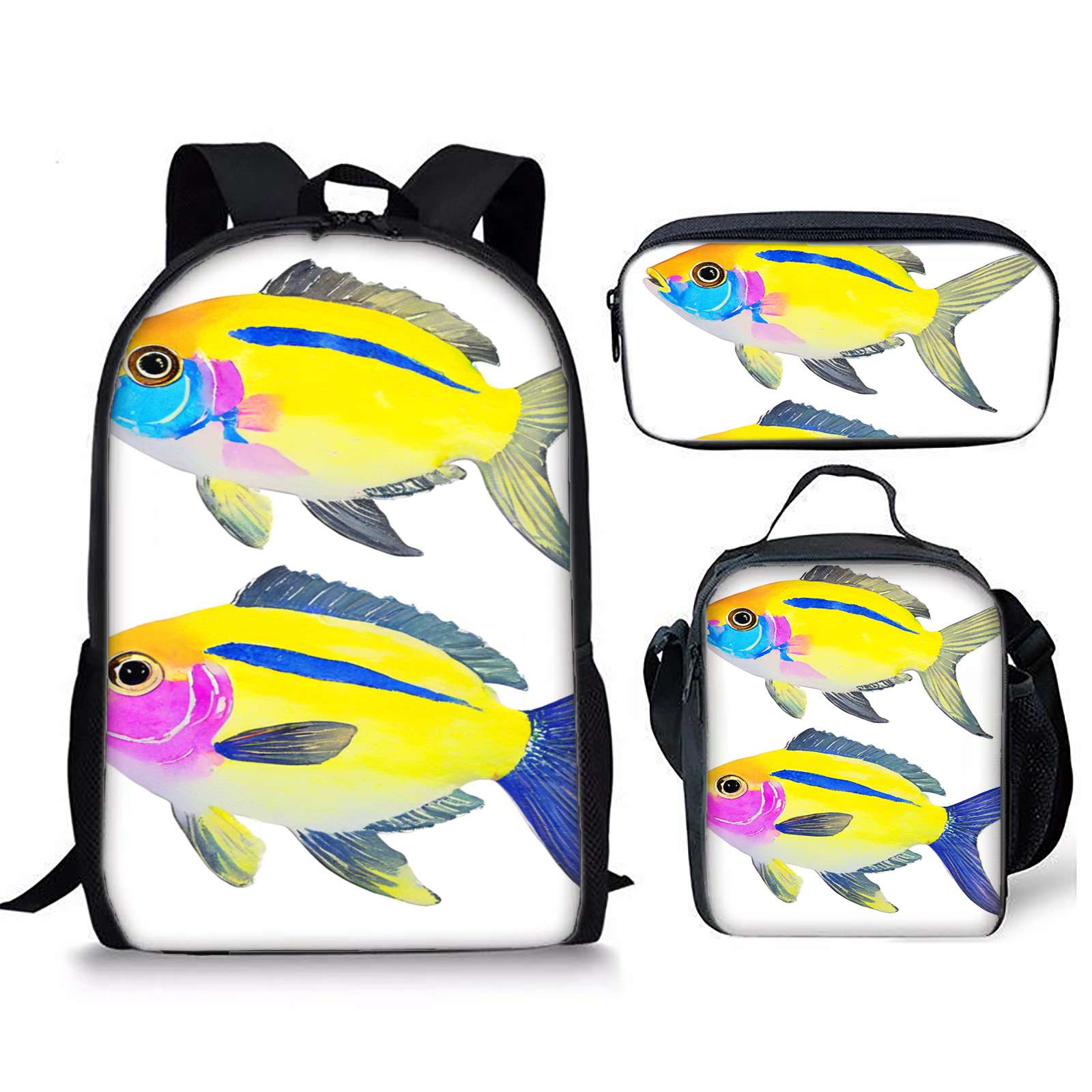Fish Shape Backpack Colorful Striped Fish Art Backpacks Bookbag Bags Rucksack Lunch Bag Pen ...