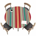 thumbnail image 1 of Colorful Striped Fitted Tablecloth with Elastic Edged, Round Table Cloth for Dining Table, Boho Rainbow Abstract Vertical Lines Waterproof Oil Proof Table Cover for Indoor Outdoor 55"-60", 1 of 8