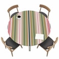 thumbnail image 1 of Colorful Striped Fitted Tablecloth with Elastic Edged, Round Table Cloth for Dining Table, Sage Green Pink White Vertical Lines Waterproof Oil Proof Table Cover for Indoor Outdoor 45"-54", 1 of 8