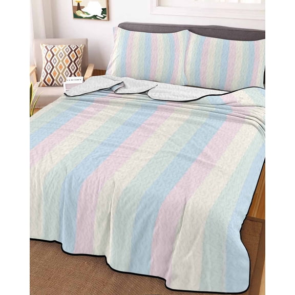 Colorful Striped King Size Down Alternative Comforter, Lightweight Comforter Quilt Bedding Set with Pillow Shams Rainbow Color Stripes All Seasons Bed Comforter Duvet Insert 96"x106"
