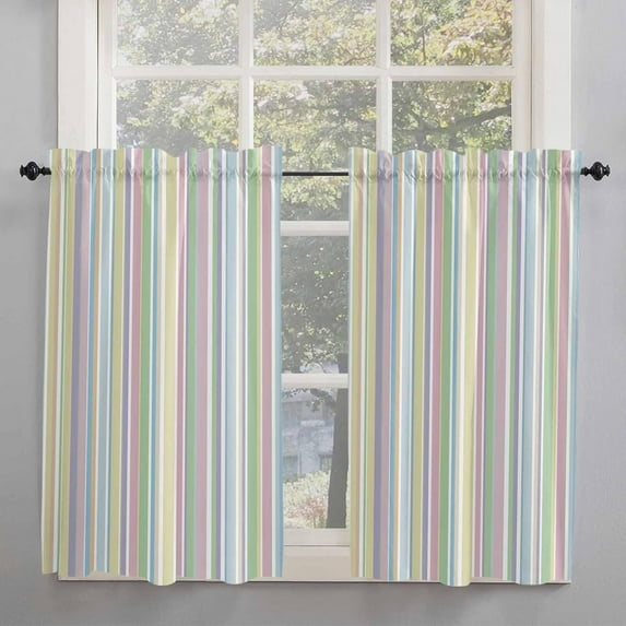 Colorful Striped Kitchen Curtains 54 Inches Long, Modern Abstract Multi-color Striped Rod Pocket Window Curtains Panels for Bedroom/Bathroom/Nursery, Light Filtering Treatment Curtains Drapes 42"x54"