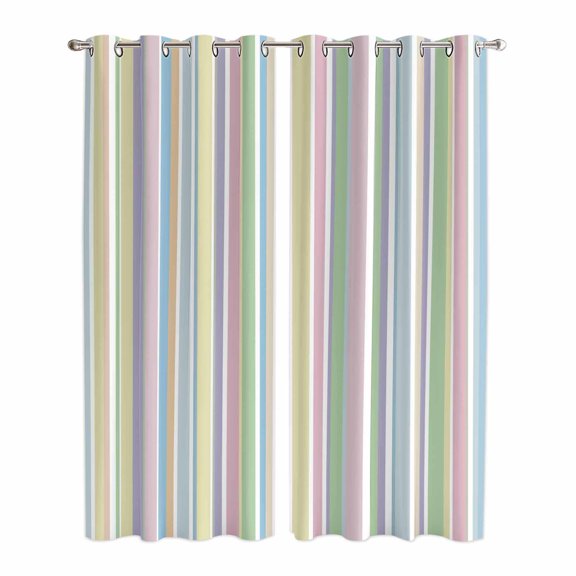 Colorful Striped Kitchen Curtains 84 Inch Length, Farmhouse Rainbow Color Stripes Grommet Top Bedroom Living Room Curtains, Light Filtering Cafe Curtain Drapes 2 Panels Set 84''x84''