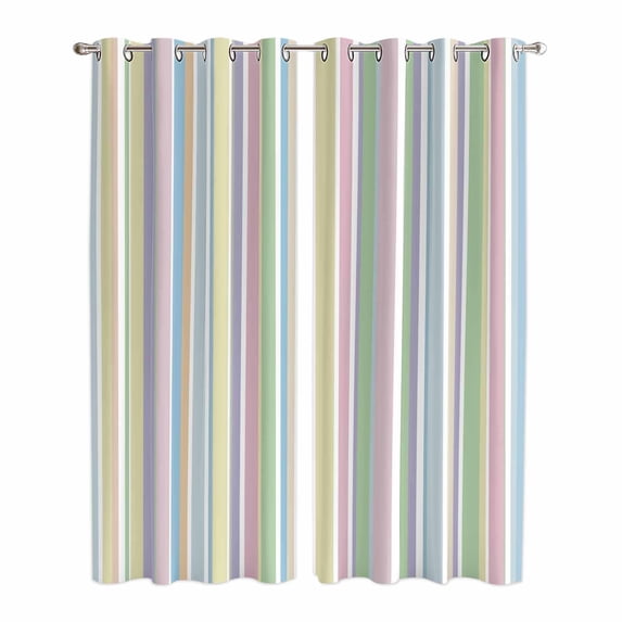Colorful Striped Kitchen Curtains 84 Inch Length, Farmhouse Rainbow Color Stripes Grommet Top Bedroom Living Room Curtains, Light Filtering Cafe Curtain Drapes 2 Panels Set 84''x84''