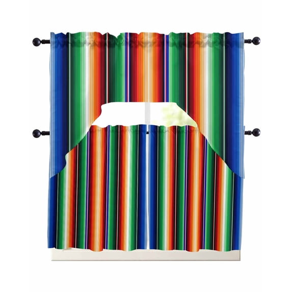 Colorful Striped Kitchen Curtains Set for Windows 3 Piece Cafe Curtains ...