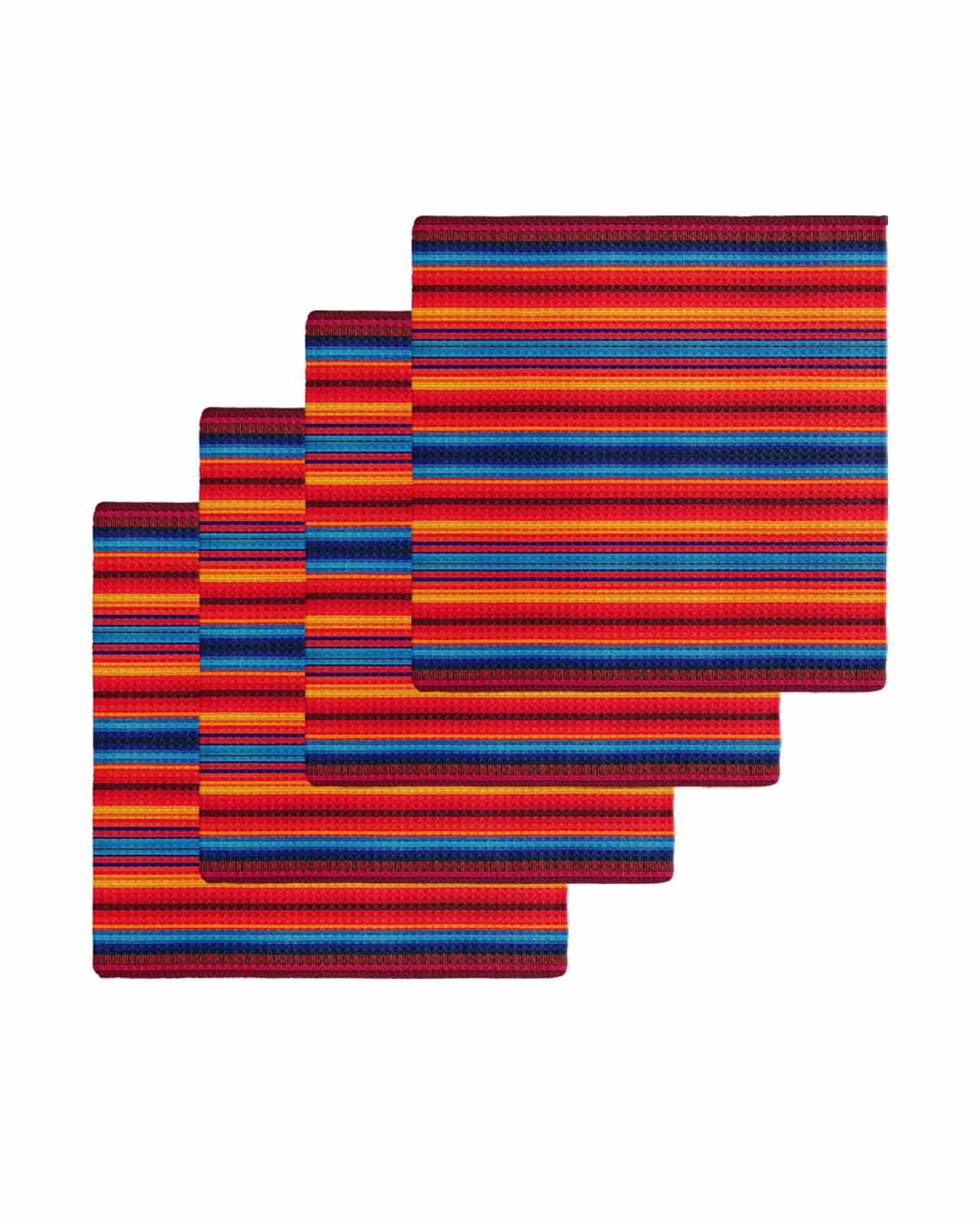 Colorful Striped Kitchen Dish Towels for Drying Dishes Set of 4, Farmhouse Modern Rainbow Lines Art Waffle Weave Microfiber Terry Hand Tea Bathroom Towels Quick Dry & Absorbent Towel 12x12