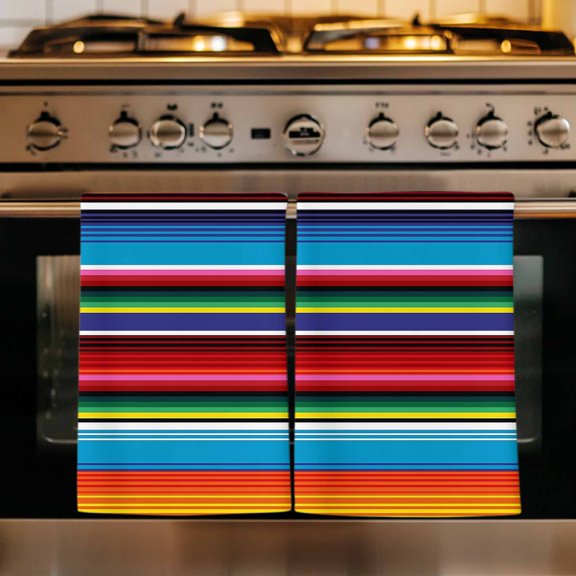 Colorful Striped Kitchen Towels Set of 2, Boho Rainbow Stripes Abstract Lines Absorbent Dish Towels for Kitchen, Microfiber Hand Towel, Quick Drying Tea Towel for Cleaning Decorative Dishcloths