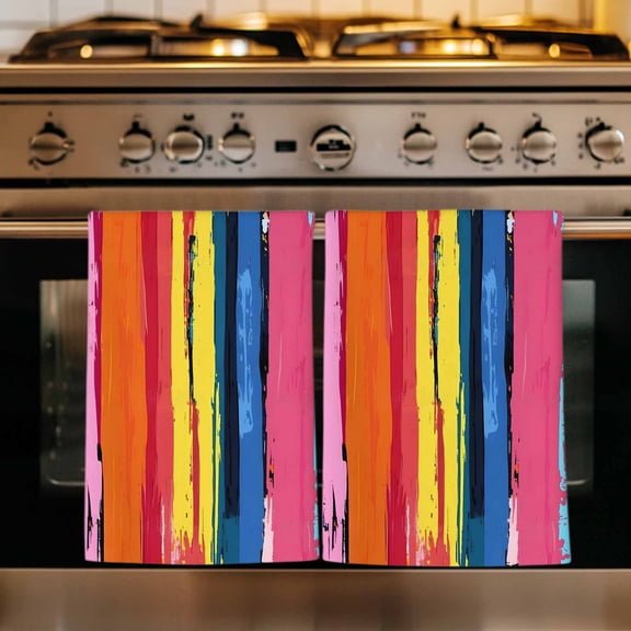 Colorful Striped Kitchen Towels Set of 4, Modern Rainbow Abstract Graffiti Art Absorbent Dish Towels for Kitchen, Microfiber Hand Towel, Quick Drying Tea Towel for Cleaning Decorative Dishcloths