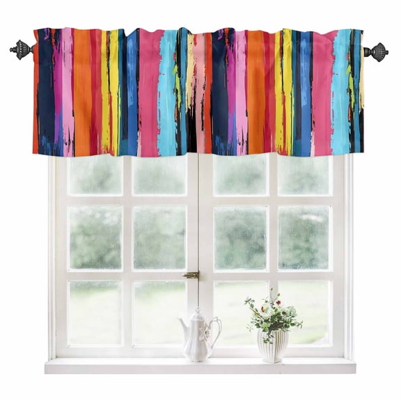 Colorful Striped Kitchen Valances for Windows 42x12 Inch Kitchen Curtains Valances Rod Pocket Modern Rainbow Abstract Graffiti Art Bathroom Window Valances for Window Treatment Decor