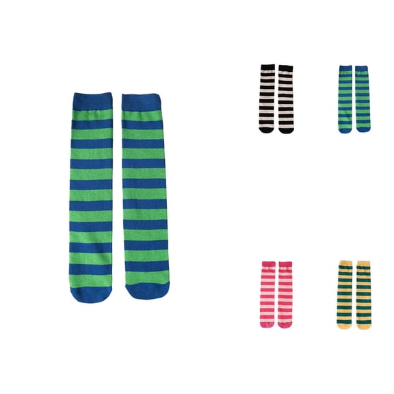 Colorful Striped Knee-High Socks for Kids, Soft Stretchy Long Socks for Girls and Boys, Christmas-Themed Playwear Fashion Design