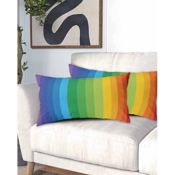 Colorful Striped Ombre California King Pillow Case - Microfiber Bed Throw Pillow Covers, Rainbow Stripes Modern Abstract Art Decorative Lumbar Pillow Cover with Envelope Closure for Sofa 20"x40"