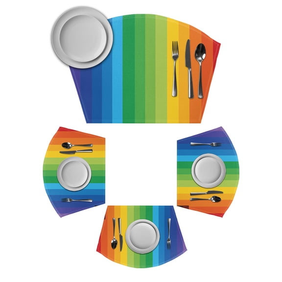 Colorful Striped Ombre Round Table Placemats Set of 4 Wedge Placemats, Rainbow Stripes Modern Abstract Art Place Mats for Dining Table Set Washable Mats Kitchen Decor for Indoor Outdoor Wipe Clean