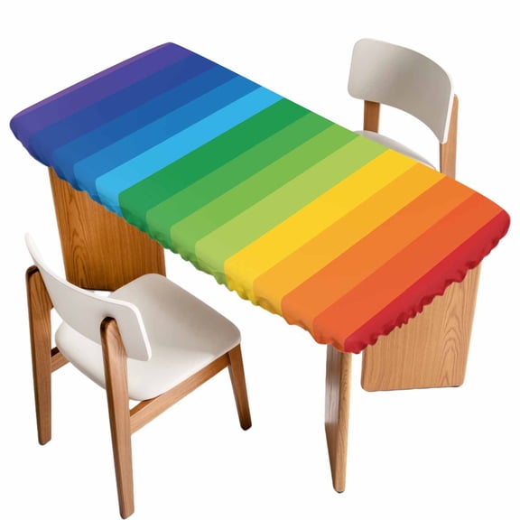 Colorful Striped Ombre Table Cloths for 3 Foot Rectangle Tables, Rainbow Stripes Modern Abstract Art Patio Waterproof Elastic Fitted Tablecloths, Washable Rectangular Table Cover for Camping