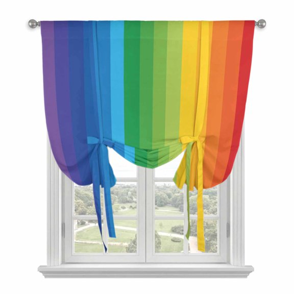 Colorful Striped Ombre Tie Up Curtains for Windows, Balloon Window Shades, Rainbow Stripes Modern Abstract Art Kitchen Window Treatments Roll Up Curtain for Basement/Nursery 52"x45"