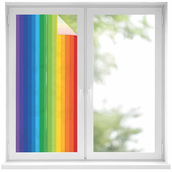 Colorful Striped Ombre Window Privacy Film, Rainbow Stripes Modern Abstract Art Static Cling UV Sun Blocking Heat Control Window Tint Day and Night, Non-Adhesive One Way Privacy Cover 17.7''x39.3''