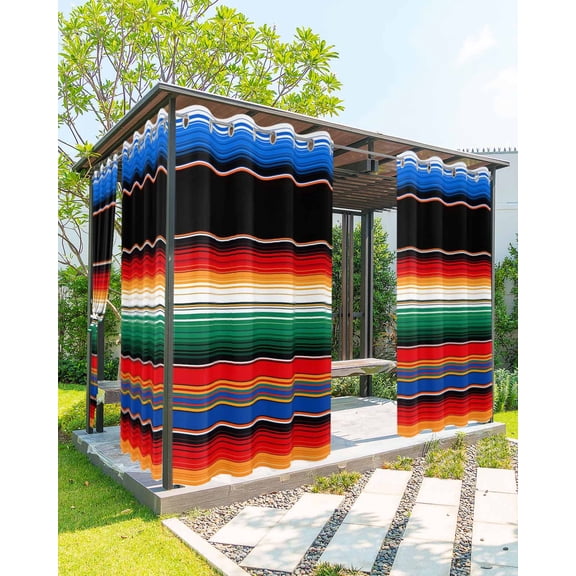 Colorful Striped Outdoor Curtains for Patio, Boho Rainbow Abstract Stripes Art Privacy Drapes Grommet Waterproof Outside Curtains for Porch/Cabana/Balcony 54"x 108", 1 Panel
