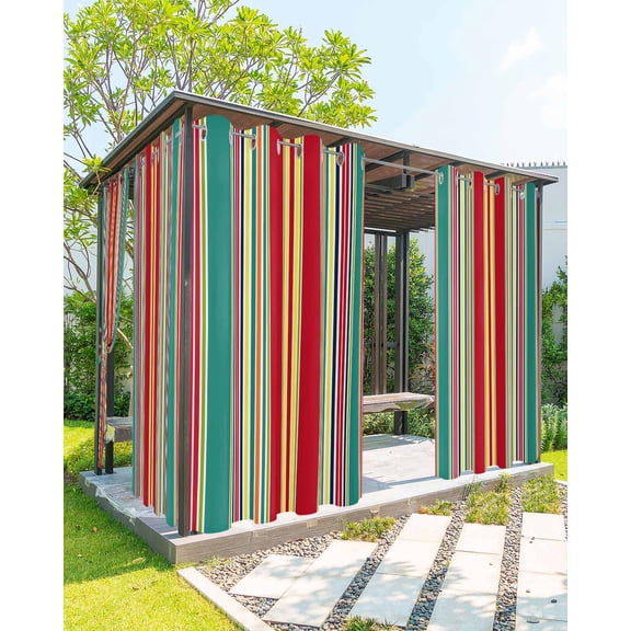 Colorful Striped Outdoor Curtains for Patio, Boho Rainbow Abstract Vertical Lines Privacy Drapes Grommet Waterproof Outside Curtains for Porch/Cabana/Balcony 54"x 108", 2 Panel