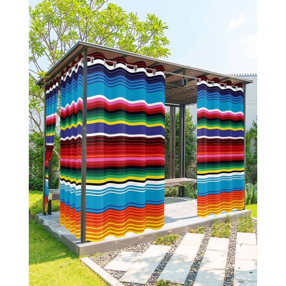 Colorful Striped Outdoor Curtains for Patio, Boho Rainbow Stripes Abstract Lines Privacy Drapes Grommet Waterproof Outside Curtains for Porch/Cabana/Balcony 54"x 95", 2 Panel