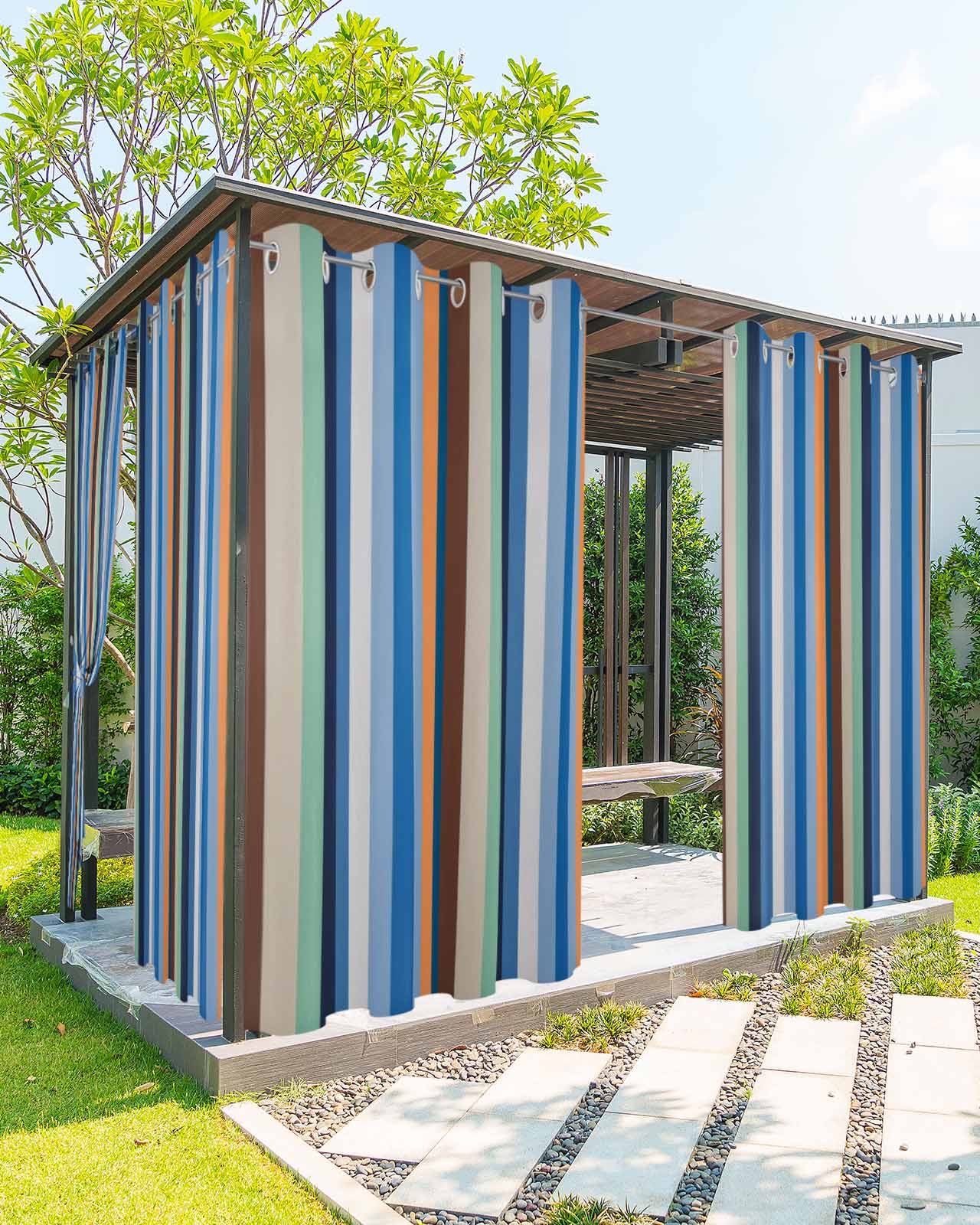 Colorful Striped Outdoor Curtains for Patio, Modern Stripes Art Farmhouse Privacy Drapes Grommet Waterproof Outside Curtains for Porch/Cabana/Balcony 54"x 108", 1 Panel