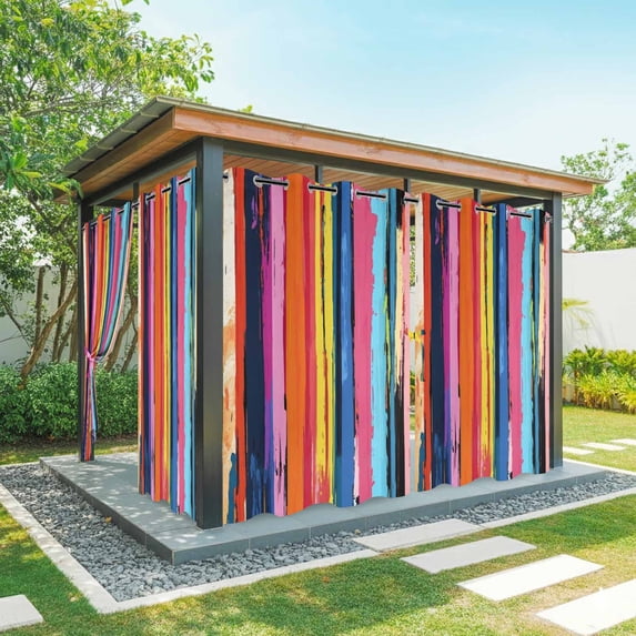 Colorful Striped Outdoor Curtains for Patio Waterproof,Windproof Privacy Curtains with Weighted Bottom,Modern Rainbow Abstract Graffiti Art Outside Drapes for Picnic Garage Yard 54"x84" 2 Panel