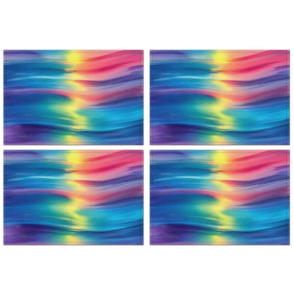 Colorful Striped Pattern Summer Placemats Table Placemats Set Of 4-Linen Kitchen Washable Placemats Table Mats 11.8"x17.7" Non-Slip Heat Resistant