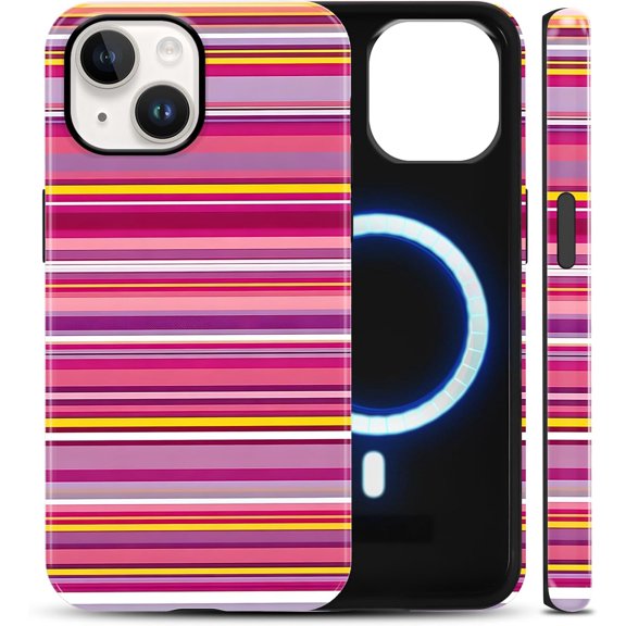 Colorful Striped Phone Case Compatible with MagSafe for iPhone 14/iPhone 13 6.1" Multicolor Stripes Pattern Magnetic Cover Glossy Hybrid 2-Layer Funda for Girls Boy