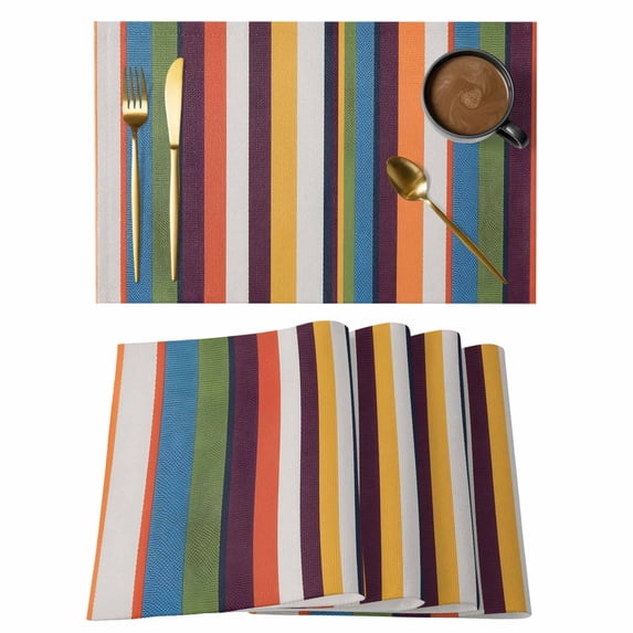 Colorful Striped Placemats Set of 4, Farmhouse Stripes Vintage Placemats for Dining Table, Place Mats for Kitchen Tabletop, Waterproof Wipeable Dining Table Mats Set