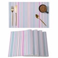 thumbnail image 1 of Colorful Striped Placemats Set of 4, Pink Blue Yellow Abstract Vertical Lines Placemats for Dining Table, Place Mats for Kitchen Tabletop, Waterproof Wipeable Dining Table Mats Set, 1 of 9