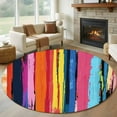 thumbnail image 1 of Colorful Striped Round Area Rug 5 FT, Non Slip Bedroom Area Rug, Modern Rainbow Abstract Graffiti Art Washable Circular Carpet Non-Shedding Floor Mat for Kitchen Dining Room Foyer Balcony Dorm, 1 of 9