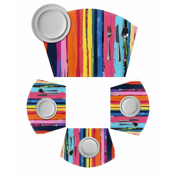 Colorful Striped Round Table Placemats Set of 6 Wedge Placemats, Modern Rainbow Abstract Graffiti Art Place Mats for Dining Table Set Washable Mats Kitchen Decor for Indoor Outdoor Wipe Clean