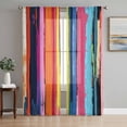 thumbnail image 1 of Colorful Striped Semi Sheer Curtains 63 Inch Length 2 Panels Set, Modern Rainbow Abstract Graffiti Art Sheer Kitchen Curtain Privacy Voile Window Curtain for Living Room Bedroom Rod Pocket Drapes, 1 of 7