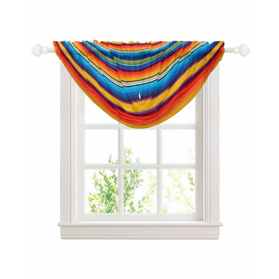 Colorful Striped Sheer Waterfall Valance Curtains for Window, Boho Rainbow Abstract Stripes Lines Rod Pocket Sheer Topper Swag Curtains for Living Room, Kitchen 38.5"W x 47.2"L, 1 Panel