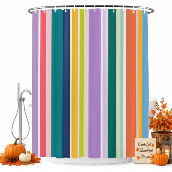 Colorful Striped Shower Curtain, Waterproof Shower Curtains for Bathroom, Modern Farmhouse Stripes Abstract Art Washable Fabric Bathtub Curtain Set Bath Decor with 12 Hooks 72"x78"