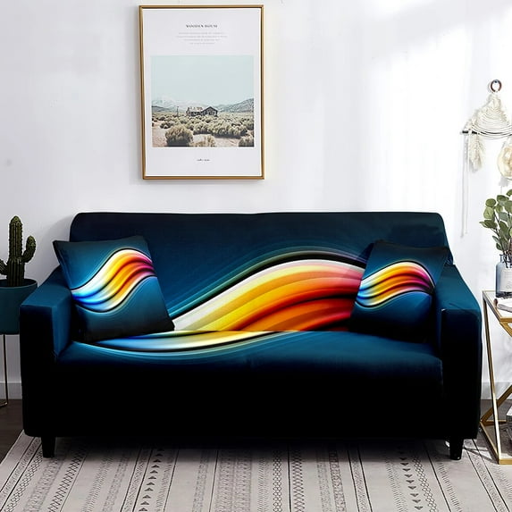 Colorful Striped Stretch Sofa Cover Abstract Patterned Couch Covers Washable Furniture Protector Decor Wave Print Slipcovers