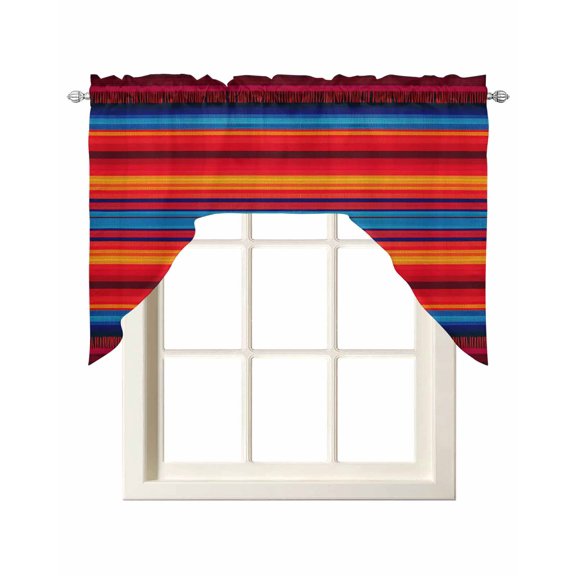 Colorful Striped Swag Valances for Windows, Small Curtains Drapes, Farmhouse Modern Rainbow Lines Art Kitchen Window Curtains Over Sink Window Treatment Valance for Bedroom/Bathroom 56"x36"