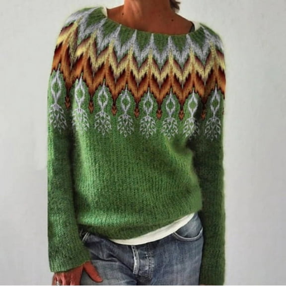 Women's Oversized Crewneck Knit Sweater - Long Sleeve Pullover Soft Fabric for Casual Daily Wear