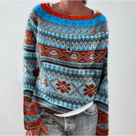 Women's Oversized Crewneck Knit Sweater - Long Sleeve Pullover Soft Fabric for Casual Daily Wear