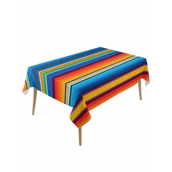 Colorful Striped Table Cloth, Waterproof Tablecloth for Rectangle Tables, Boho Rainbow Abstract Stripes Lines Reusable Washable Fabric Table Cover for Restaurant Kitchen Dining Tables 60"x120"