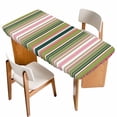 thumbnail image 1 of Colorful Striped Table Cloths for 4 Foot Rectangle Tables, Sage Green Pink White Vertical Lines Patio Waterproof Elastic Fitted Tablecloths, Washable Rectangular Table Cover for Camping, 1 of 8