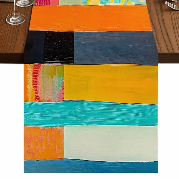 Colorful Striped Table Runner 60 Inches Long, Cotton Linen Table Runner Dresser Scarf, Modern Abstract Art Retro Fabric Tablerunners for Dining Coffee Tables Wedding Holiday Party 13"x60"