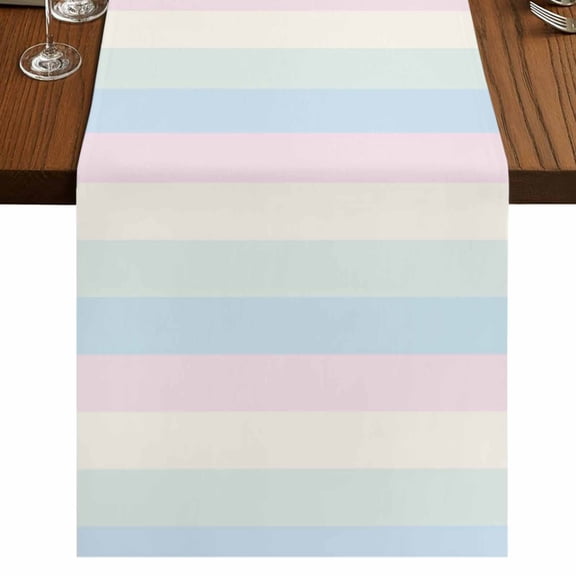Colorful Striped Table Runner 70 Inches Long, Rainbow Color Stripes Cotton Linen Table Runners Dresser Scarves, Decorative Fabric Tabletop Scarf Furniture Cover for Home Dinner Party 13"x70"
