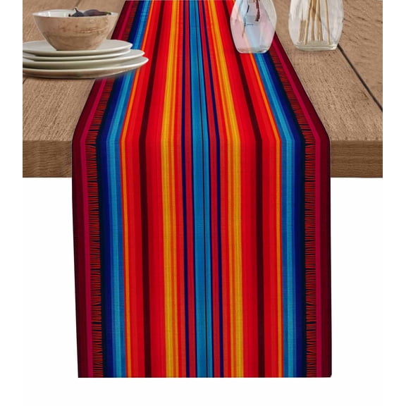 Colorful Striped Table Runner 72 Inches, Farmhouse Modern Rainbow Lines Art Bed Runner Dresser Scarves Tabletop for Indoor Outdoor Parties/Ceremony/Banquet, 16" x 72"