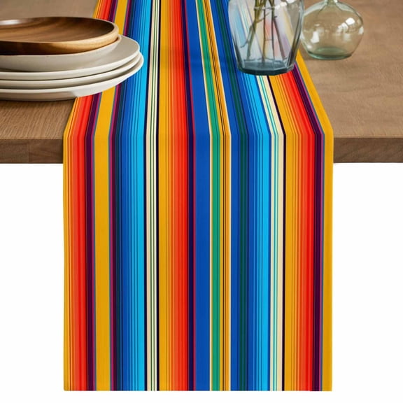Colorful Striped Table Runner 90 Inches Long,Boho Rainbow Abstract Stripes Lines Cotton Linen Table Runners Dresser Scarves,Fabric Tabletop Scarf Furniture Cover for Home Dinner Party 13"x90"