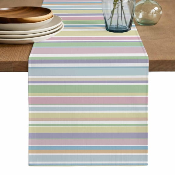Colorful Striped Table Runner, Farmhouse Rainbow Color Stripes Washable Cotton Linen Table Runners 36 Inches Long, Dresser Scarf Runner for Nightstand/End Tables/Round Tables 13''x36''