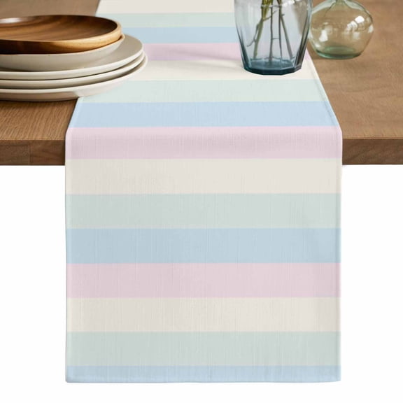 Colorful Striped Table Runner, Rainbow Color Stripes Washable Cotton Linen Table Runners 36 Inches Long, Dresser Scarf Runner for Nightstand/End Tables/Round Tables 13''x36''