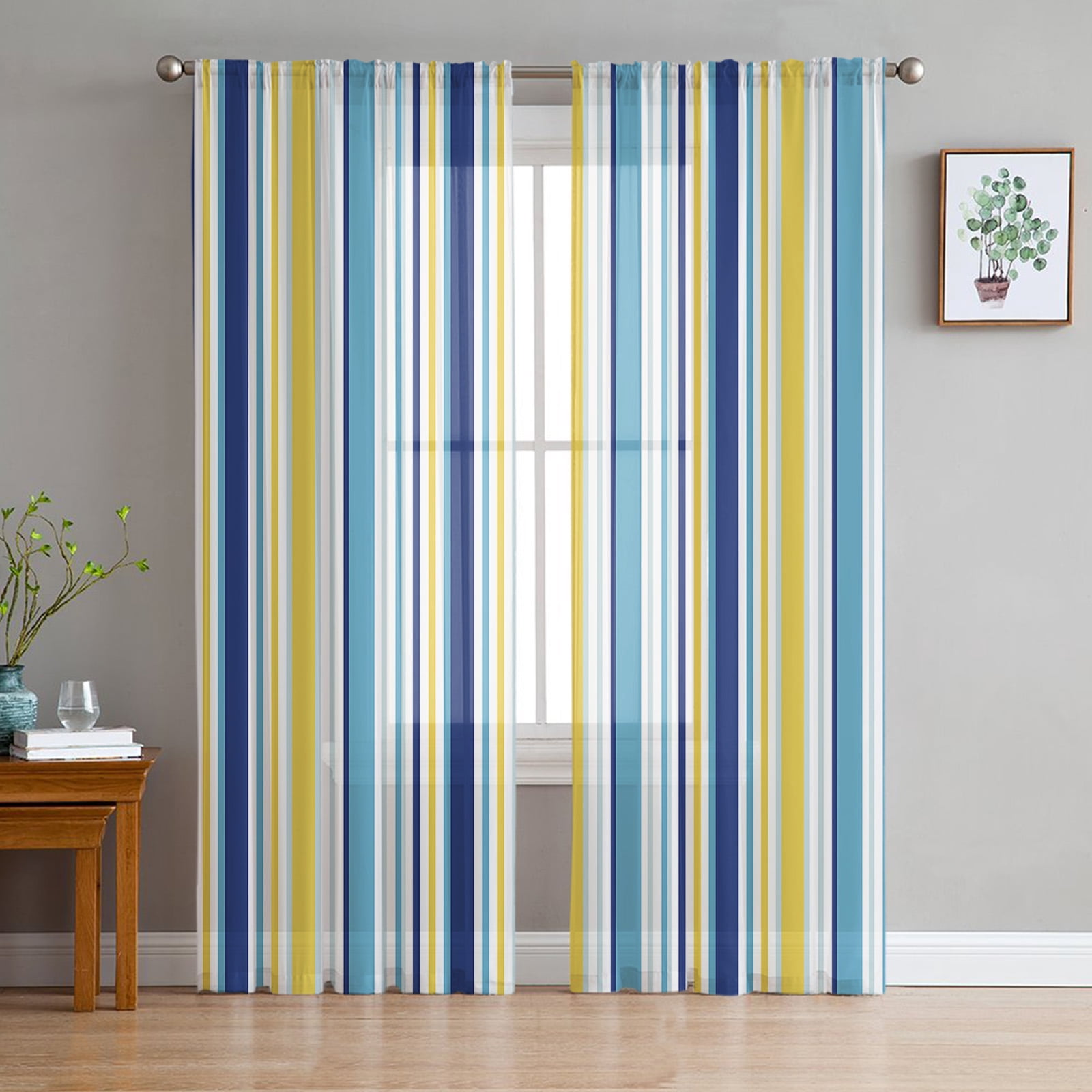 Colorful Striped Texture Voile Curtains for Bedroom Tulle Window